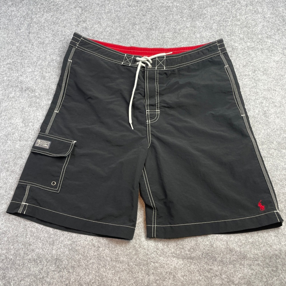 Polo Ralph Lauren Swimwear Mens Large Board Shorts Black Nylon Lined Drawstring